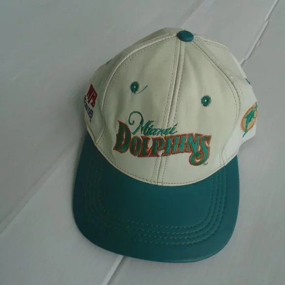Modern Brand Miami Dolphins Genuine Leather Snapback Hat Pre-owned. One Size Fit